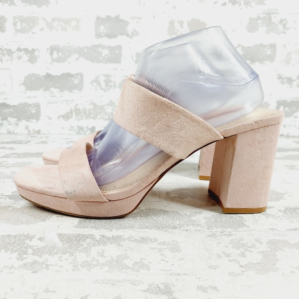 New Bp. Karly Light Pink Suede Block Heel Slide Sandals C701